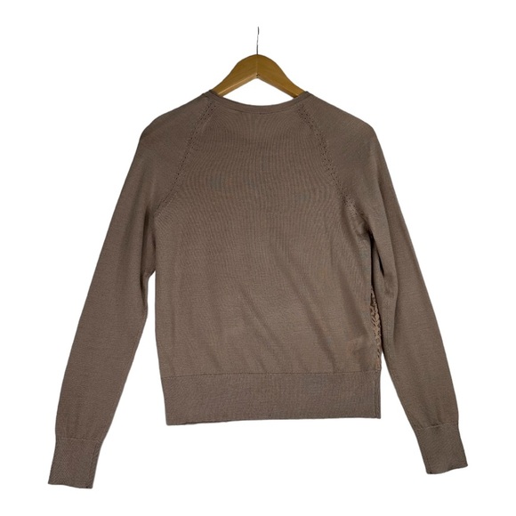 Ann Taylor LOFT Small Petite Beige Wool Blend‎ Cardigan Lace Front Long Sleeve - Picture 2 of 5